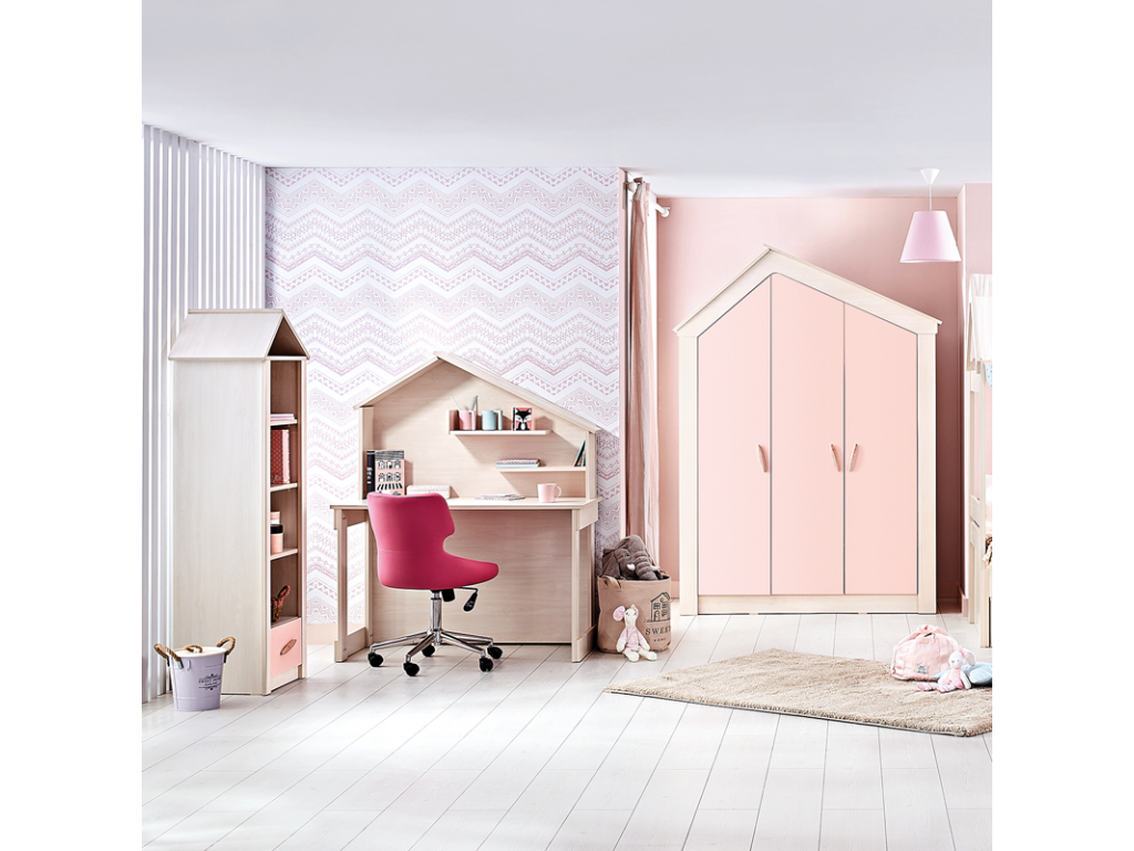 Трикрилен детски гардероб PINK HOUSE