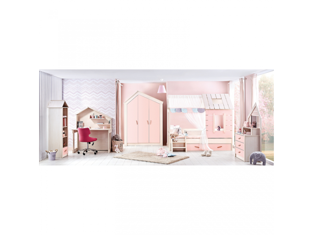 Трикрилен детски гардероб PINK HOUSE