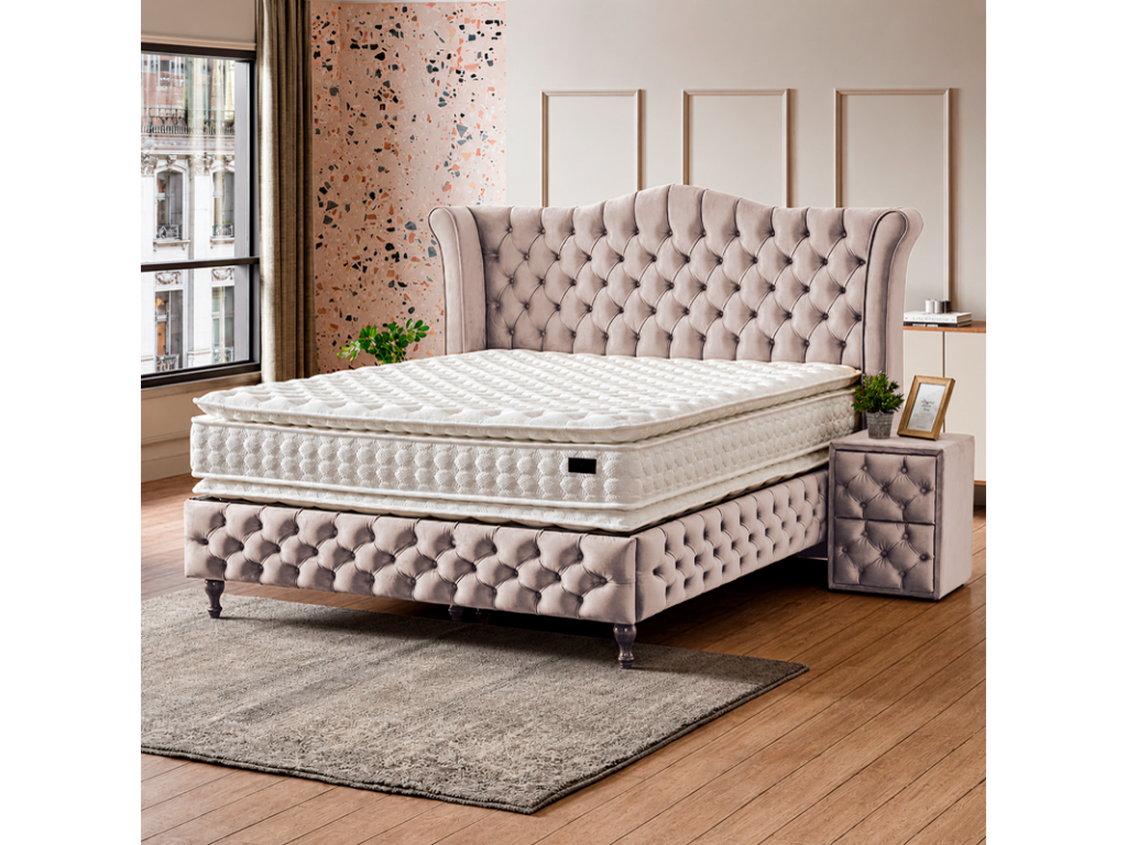 Тапицирана спалня с матрак DIMMAX 160 х 200 - крем 03